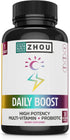 Zhou Nutrition Daily Boost Multivitamin with Probiotic, Zinc, Vitamin C, D3, B Complex for Immune Support, Energy and Digestive Health | Vegan, Gl...