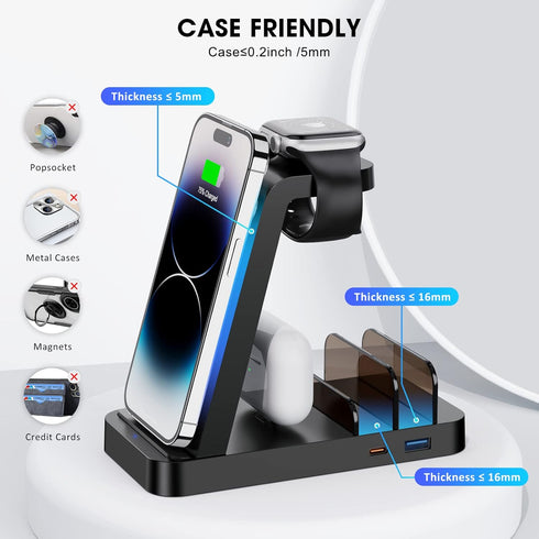 Wireless Charger for iPhone - 5 in 1 Charging Station for Multiple Devices Apple: Fast Wireless Charging Stand Dock for iPhone 15 14 13 12 Pro Max...