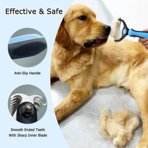 Deshedding Dog Brush And Metal Comb, Cat Brush Dog Brush Undercoat Rake for Dogs & Cats, Pet Grooming Brush For Shedding, Dematting, Pet Hair Remo...