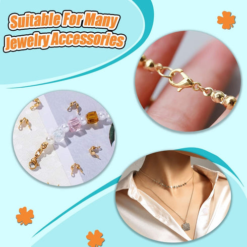 450pcs Jewelry Making Accessories Set Includes 200pcs Open Jump Ring Connectors 200pcs Bead Tips Knot Covers and 50pcs Lobster Claw Clasps for Bra...
