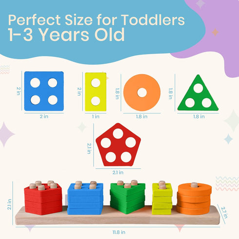 Montessori Toys for 1+ Year Old - Sorting and Stacking Educational Wooden Shape Sorter Toy - Preschool Learning Toys for Toddlers 1-3 -Year-Old - ...