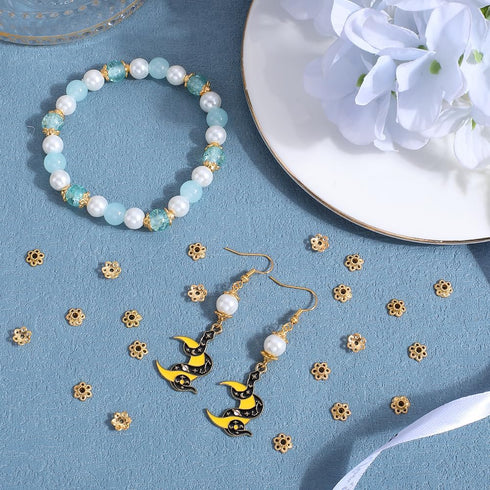 SUNNYCLUE 1 Box 300PCS 6mm Alloy Flower Beads Caps Filigree Flower Beads Gold Metal Hollow Floral End Cap Loose Spacer Bead Bulk for Jewelry Makin...