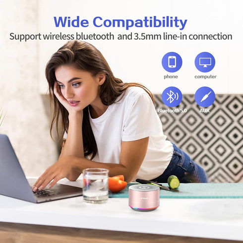 LENRUE A2 Portable Wireless Bluetooth Speaker with Lights and Lanyard,5W Mini Small Metal Speakers Bluetooth 5.0/Aux-in for iPhone Android Home Ou...
