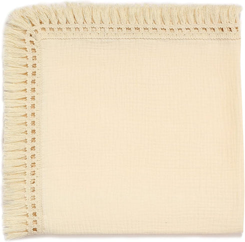 insular Cotton Muslin Baby Blanket with Tassel, Boho Bohemian Muslin Swaddle Blanket Baby Receiving Blanket with Fringe, Nursery Decor Throw or Nu...