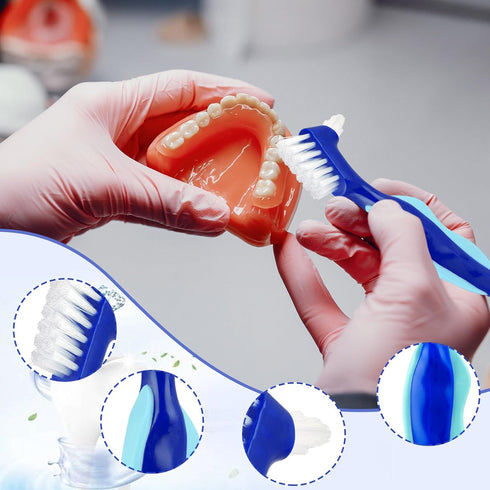 3 Pcs Hard Denture Brush, 3 Colors Premium Hygiene Denture Cleaning Brush for Denture Care, Double Sided Toothbrush with Multi-Layered Bristles & ...