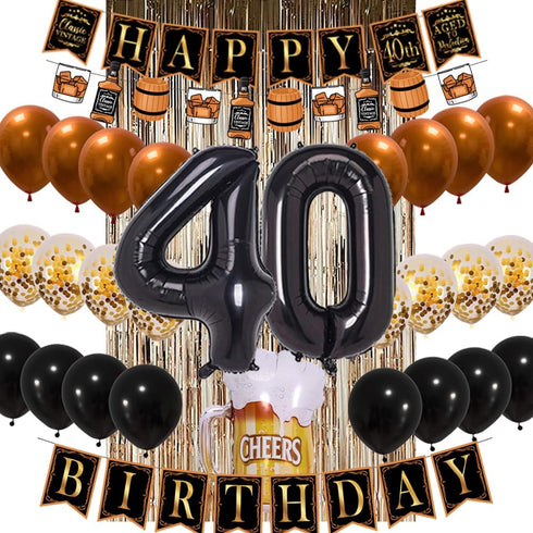 40th Birthday Decorations for Men - Aged to Perfection Whiskey Themed Party Supplies with Foil Balloons and Banner...