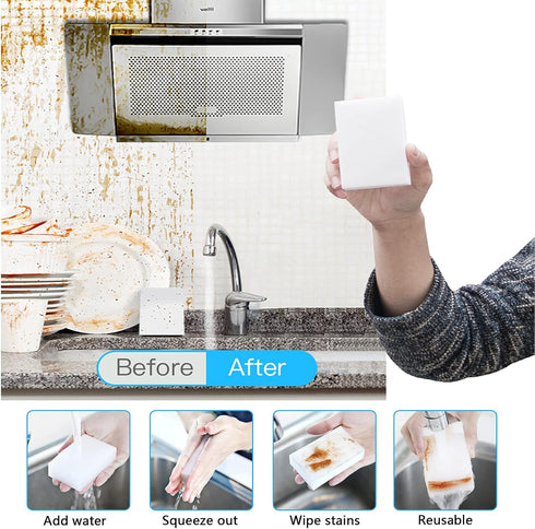 100Pack Magic Sponge Eraser | Premium Melamine Sponge Foam | Multi-Functional Household Cleaning Sponge for Kitchen, Sink, Bathrooms, Walls, Vehic...