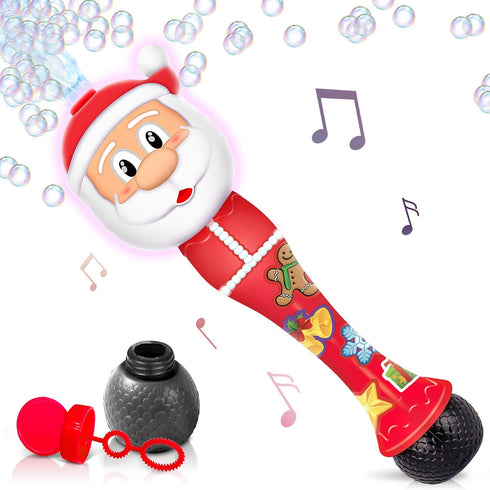 Light Up Christmas Santa Bubble Wand for Kids, 14 Inch Bubble Blower with Lights & Sound Effects, Bubbles for Kids Ages 1 2 3 4 5 6 Bubble Toys, C...