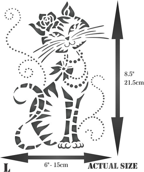 Stencils for Walls: Cute Cat Stencil, 6 x 8.5 inch (L) - Cool Cartoon Cat Bow Flower Beads Stencils for Painting Template...