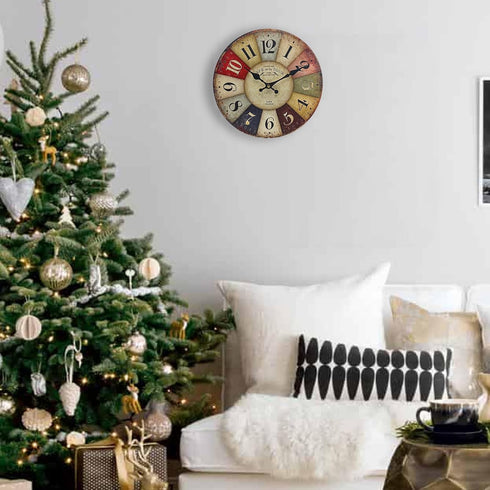 12 Inch Rustic Wall Clock Retro Silent Non Ticking Easy to Read Clock, Battery Operated Decorative Wall Clocks for Kitchen/Living Room/Bedroom/Far...
