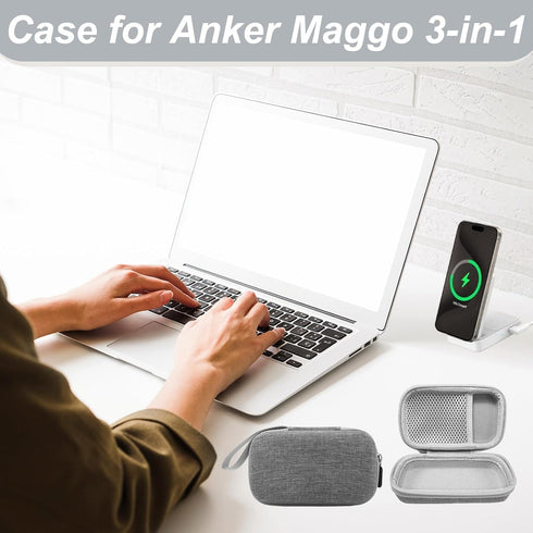 Case for Anker MagGo 3 in 1 Charging Station, MagSafe Charger Compatible, Qi2 Certified 15W Wireless Charger Stand(Case Only) (Gray Zipper)...