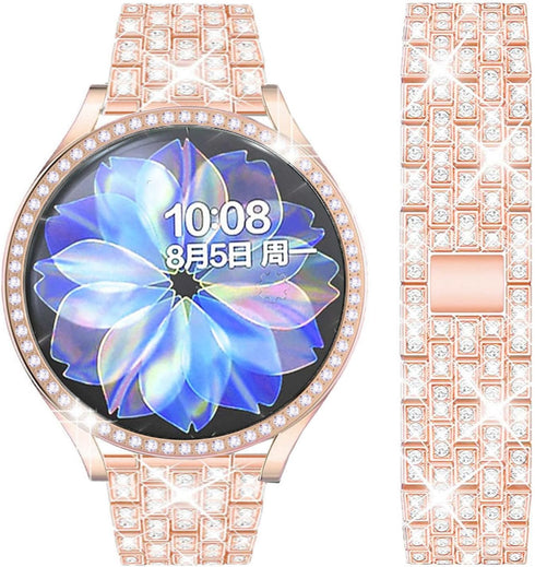 Bands Compatible with Samsung Galaxy Watch Active 2 40mm / Active 2 44mm, Shiny Diamond Stainless Steel Metal Strap with Rhinestone Protective Cas...