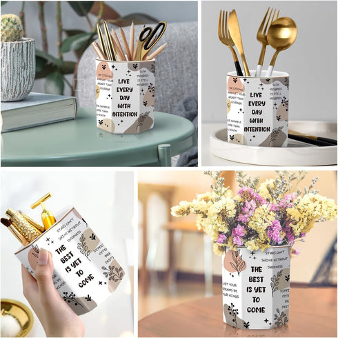 WAVEYU Cute Pen Holder for Desk, Ceramic Pencil Holder, Makeup Brush Holders, Desktop Stationery Organizer for School Students Office Women Teens ...