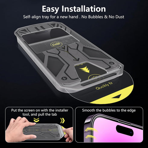 3 Pack for iPhone 14 Pro Screen Protector, 6.1'' 9H Hardness Tempered Glass Screen Protector 14 Pro with Auto Alignment kit [Military Shatterproof...