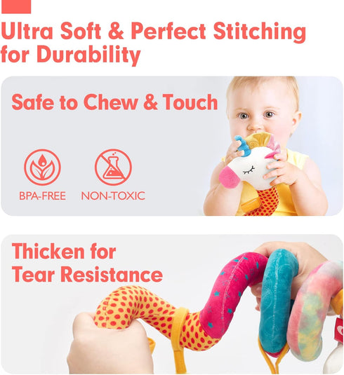 hahaland Car Seat Toys for Babies 0-6 Months Girl - Baby Toys 3-6 Months - Rattle, Mirror, Crinkle, Squeaky Carseat Stroller Toys 0-6 Months Devel...