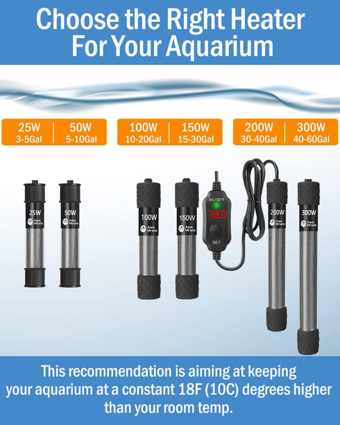 AquaMiracle Adjustable 50W Aquarium Heater Submersible Fish Tank Heater Super Short Aquarium Heater with LED Digital Display Thermostat, for Tanks...