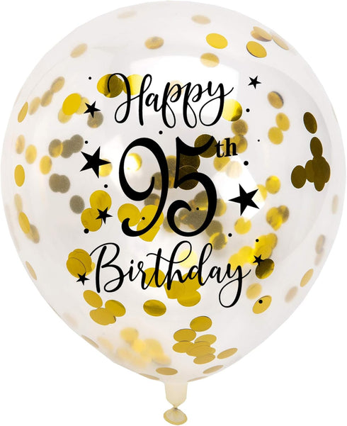 Gold 95th Confetti Latex Balloons, Woman or Man Happy 95 Years Birthday Party Balloon Decoration With Confetti, 12in, 16 Pack...