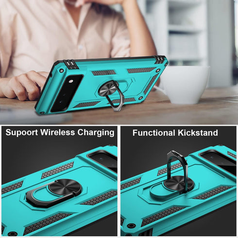 IKAZZ Suitable for Google Pixel 6 Case,Military Grade Shockproof Heavy Duty Protective Phone Case Pass 16ft Drop Test with Magnetic Kickstand Car ...