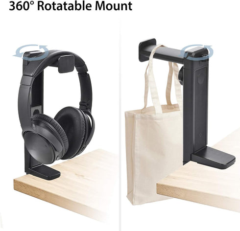 NEETTO HS906 Headphone Stand & Hanger 2 in 1, Above & Under Desk Gaming Headset Holder Mount Hook with Height Adjustable & Rotating Clamp, Earphon...
