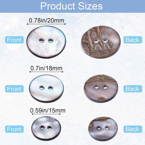 Pearl Button 45pcs, Gray Genuine Mother of Pearl Shell Buttons Set for Sewing Clothes Blazer Suits Shirts- 15mm/18mm/20mm 2 Holes...