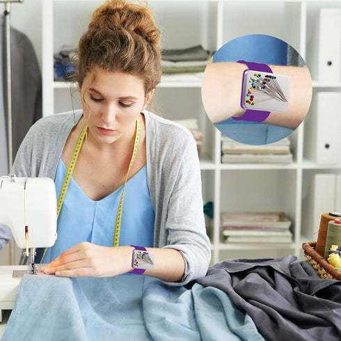 Magnetic Wrist Sewing Pincushion with 100 Pieces 1.5 Inch Ball Head Sewing Pins Set Wrist Magnetic Pin Holder Gift Supplies(Purple)...