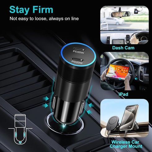 USB C Car Charger 40W, Bangfun Dual Port 12V Car Charger USB-C Cigarette Lighter Adapter Plug PD 3.0 Fast Charging Type C Car Phone Charger for iP...