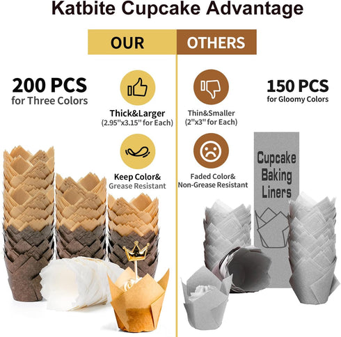 Katbite Tulip Cupcake Liners Holders 200PCS, Muffin Baking Cups, Cupcake Wrapper for Party, Wedding, Birthday, Christmas...