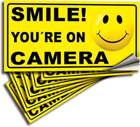 iSYFIX Smile You're on Camera Stickers for Business – 6 Pack 4x2 Inch – Self-Adhesive Vinyl Decal, Laminated for Ultimate UV Protection, Fade Resi...