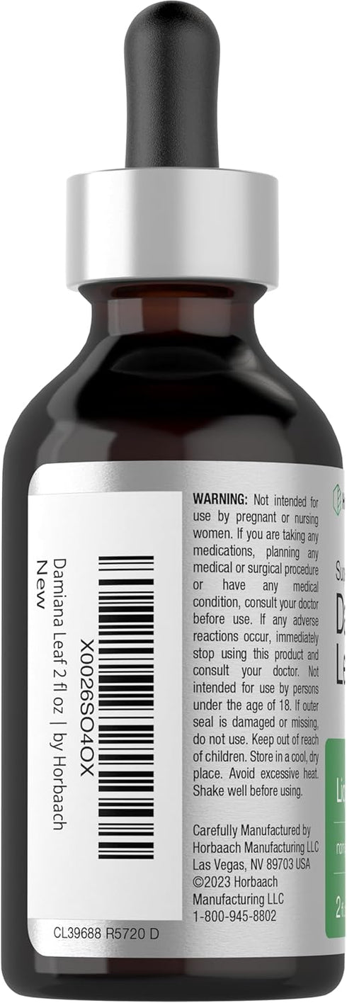 Horbaeach Damiana Leaf Herb Liquid Extract | Alcohol Free | 2 fl oz | Vegetarian, Non-GMO & Gluten Free Tincture...