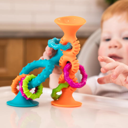 Fat Brain Toys pipSquigz Loops - Orange Silicone Suction Cup Baby Sensory Toy for Babies and Toddlers 6 mos+...
