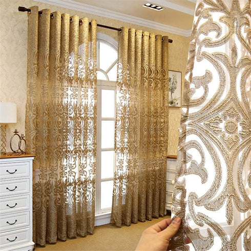 1 Panel Luxury European Sheer Curtain Grommet Top Floral Embroidery Sheer Curtain for Living Room Hollow Semi-Shading Voile Curtain Simple Modern ...