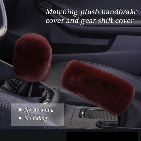 1 Set 4 Pcs Fluffy Steering Wheel Cover&Handbrake Cover&Gear Shift Cover&Fluffy Auto Center Console Cover Faux Wool Steering Wheel Covers for Wome...