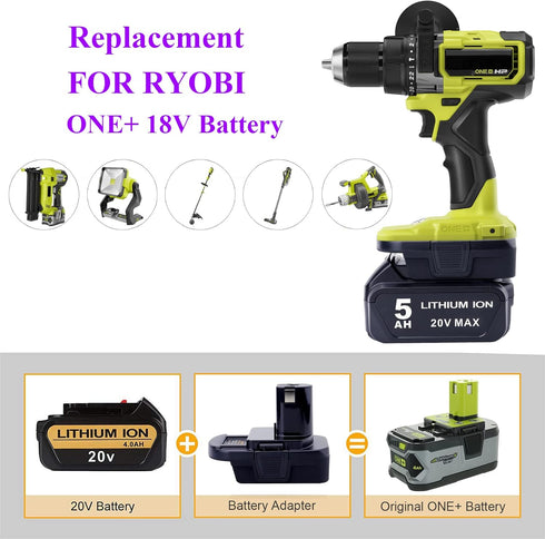 Lasica Adapter Compatible with DeWalt 20V Battery & Compatible with Milwaukee M18 Battery to Replacement for Ryobi 18-Volt ONE+ Cordless Tool Batt...