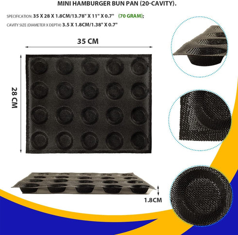 Mesh Silicone Hamburger Bun Mould, 20-Cavity Mini Hamburger Mould Silicone for Gluten-Free Hamburger Buns with Pinholes for Better Air Circulation...