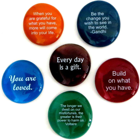 Lifeforce Glass Encouragement Stones, Motivational and Inspirational Quotes and Sayings on Translucent and Opaque Glass Stones, Set of 6...