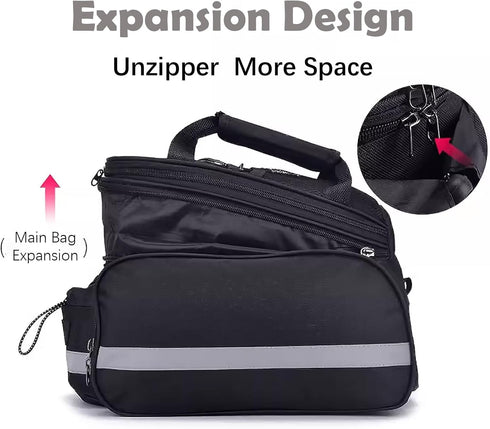 Oversized Rear Bike Rack Bag with Rain Sleeves, 27L Multi-Compartment Mountain Bike Saddle Bag with Reflective Tape, Waterproof Bike Trunk Storage...