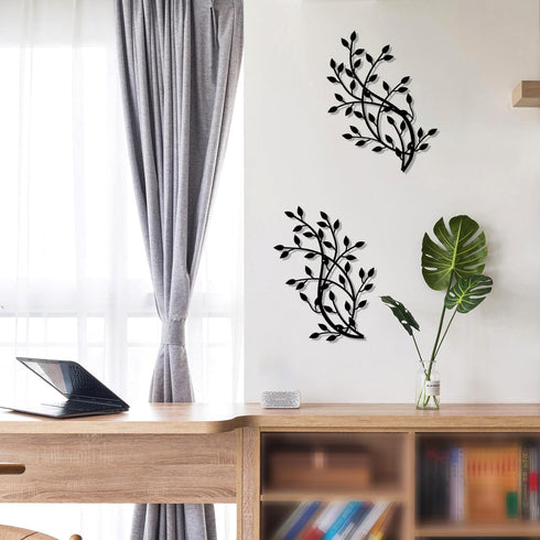 2 Pieces Metal Tree Leaf Wall Decor Vine Olive Branch Leaf Wall Art Wrought Iron Scroll Sculptures Home Decor Above The Bed,Branches Hanging Wall ...