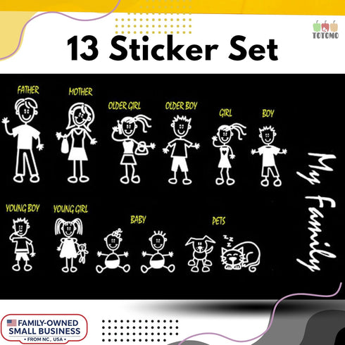 TOTOMO 13 Stick Figure My Family Car Stickers (Style#1) with Pet Dog Cat Family Car Decal Sticker for Windows Bumper...