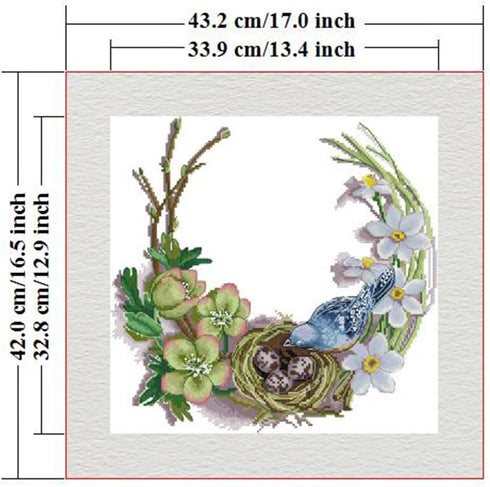 CROSSDECOR Stamped Cross Stitch Kits-Bird's nest wreath Embroidery Patterns Full Set for Beginners or Adults,11 CT 3 Strands DIY Crossstitching Ki...