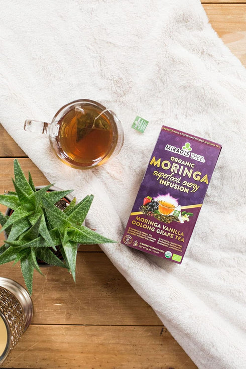 Miracle Tree's Moringa Energy Tea - Vanilla Oolong Grape | Super Caffeinated Blend | Healthy Coffee Alternative, Perfect for Focus | Organic Certi...