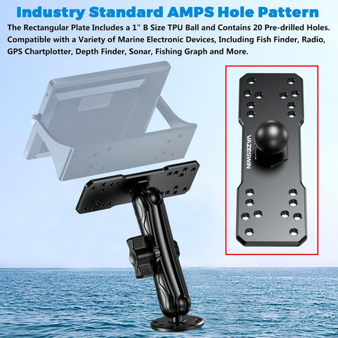 1" Ball Aluminum Alloy Fish Finder Mounting Plate, Universal Marine Electronic Mount Plate for Garmin, Lowrance, Humminbird, Raymarine, for RAM Mo...