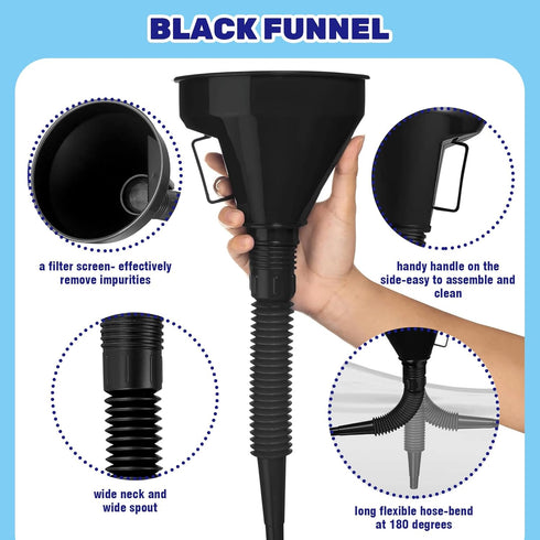 8Pcs Universal Plastic Funnel Set Contains Flexible Hose Oil Funnel with Wide Mouth Oil Funnel for Cars Motorcycles Engine Gas Oils Water Diesel F...