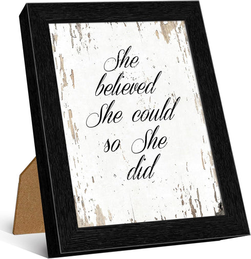 She Believed She Could So She Did - FRAMED - Quote Motivational Wall Art Canvas Print Home Decor, Gallery Wrap Inner Frame, White, 7x9...