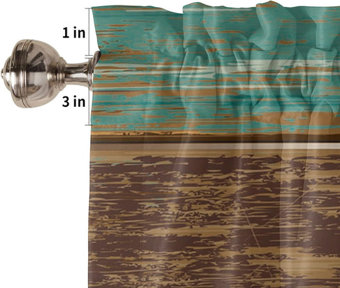 Rustic Farmhouse Valances Curtains for Kitchen Windows, Retro Wood Rod Pocket Curtain Toppers Teal Green Brown Country Short Curtains Treatments f...