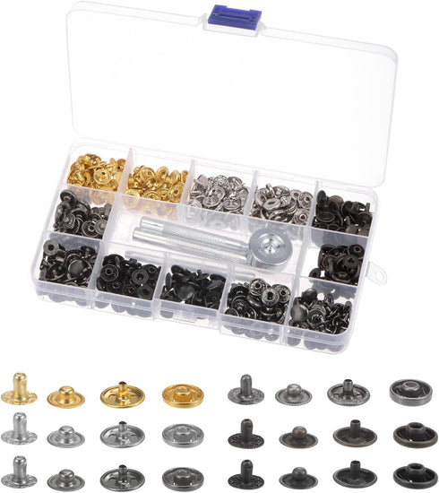 uxcell 120 Sets Leather Snap Fasteners Kit 10mm Metal Press Studs Buttons Tool with 4 Setter Tools & Storage Box for Clothing Leather Sewing...