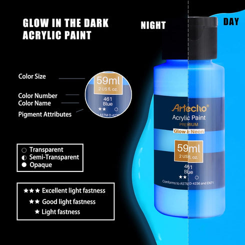 Artecho Glow in the Dark Paint, Neon Neutral 59ml,2oz Bottle, Fluorescent Acrylic Paint for Decoration, Art Painting, Outdoor and Indoor Art Craft...