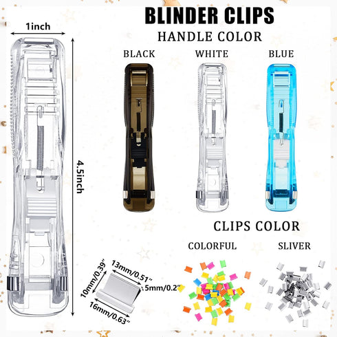 3 Pack Paper Clam Portable Handheld Paper Clip Dispenser 30 Sheet Capacity with 50 Pcs Reusable Colorful and 124 Pcs Silver Clips Fast Paper Clipp...