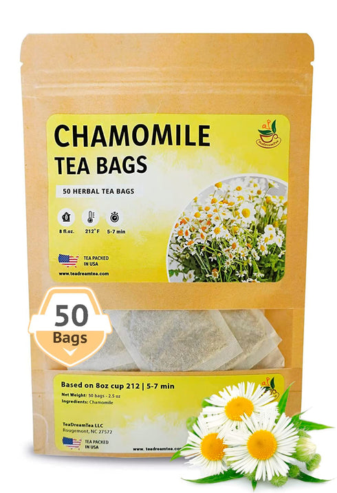 TeaDeam Tea Chamomile Tea Bags | Caffeine-Free & Sleep Time Tea | Chamomile Flowers Aroma - For Relieving Stress | Brew Hot Or Iced | 50 Tea Bags...