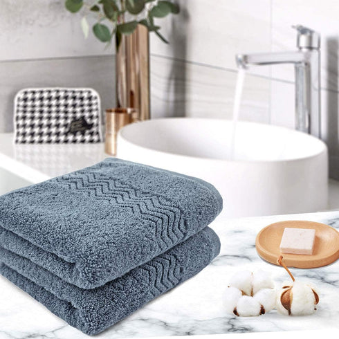 Cleanbear 100% Cotton Hand Towels, Highly Absorbent, Set of 2 (Blue-Grey), 13 x 28 Inches...