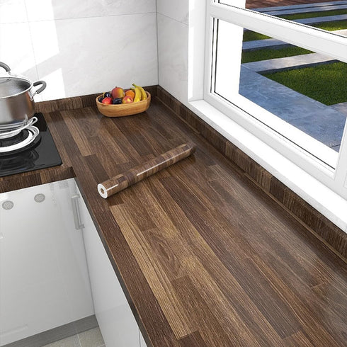Dark Brown Butcher Block Contact Paper Peel and Stick Kitchen Countertop Wallpaper Shelf Liner Roll for Bathroom Counter Table Laundry Room Wall D...